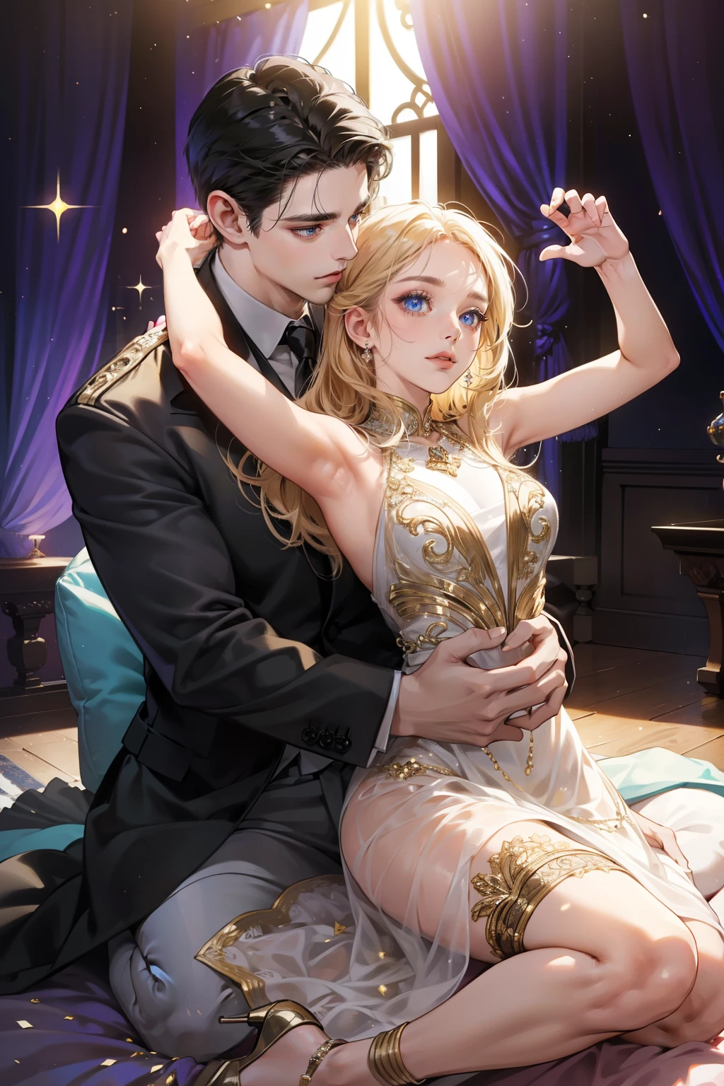 (ultra-detailed, sensual emotions, sparkling attire, exquisite dance moves, cinematic illumination)
A young girl adorned in a shimmering, sequin-embroidered dress is engaged in a passionate tango with a suave partner. Her delicate features and expressive eyes radiate with a sensual allure as they intertwine in the dance. Every intricate detail of her flawless skin is accentuated under the soft, romantic lighting, creating an air of enchantment.

(8K, best quality, raw photo)
This intimate dance scene is captured in stunning detail, with each sequin gleaming on her dress and every muscle in