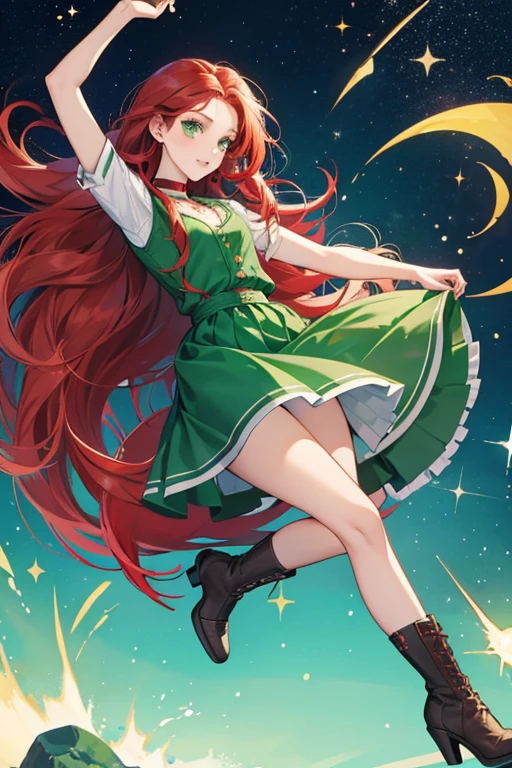 Sam with long thick red hair, emerald green eyes. Her outfits usually have flowers on them or she wears flowery accessories. However, she is also shown to wear high top sneakers. SPARKLE; GLITTER