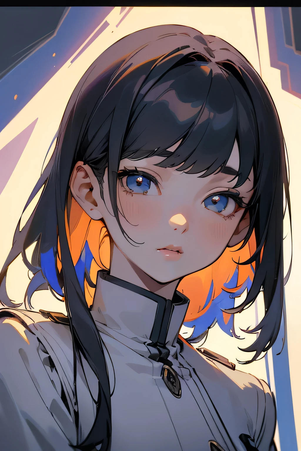 8k, highest quality, 1people girl, (Skin dents), night, (dark), Clear background indoors, (people々), Beautiful Bangs, nice,, (Clothing and uniforms:1.3),Soft lighting, Charm, dark Room, (Mouth closed:1.2, Beautiful Eyes, Fine grain, Detailed Iris, Beautiful Lips, Beautiful Nose, Beautiful Face),(primary color:1.5)