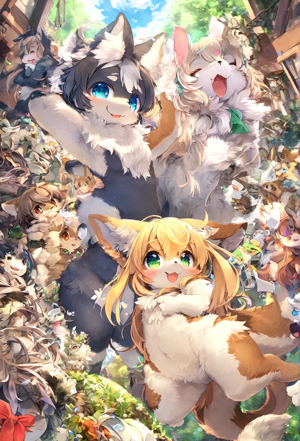 Ultra-high resolution, Detailed Background,  boy, girl, Happy, Joyful, Disorganized(kemono, Furry Personification),　Naked　Naked　Completely naked　Covered entirely in fur　Animal body types　Animal skeleton　Sexy　Adorable　Chemosafe