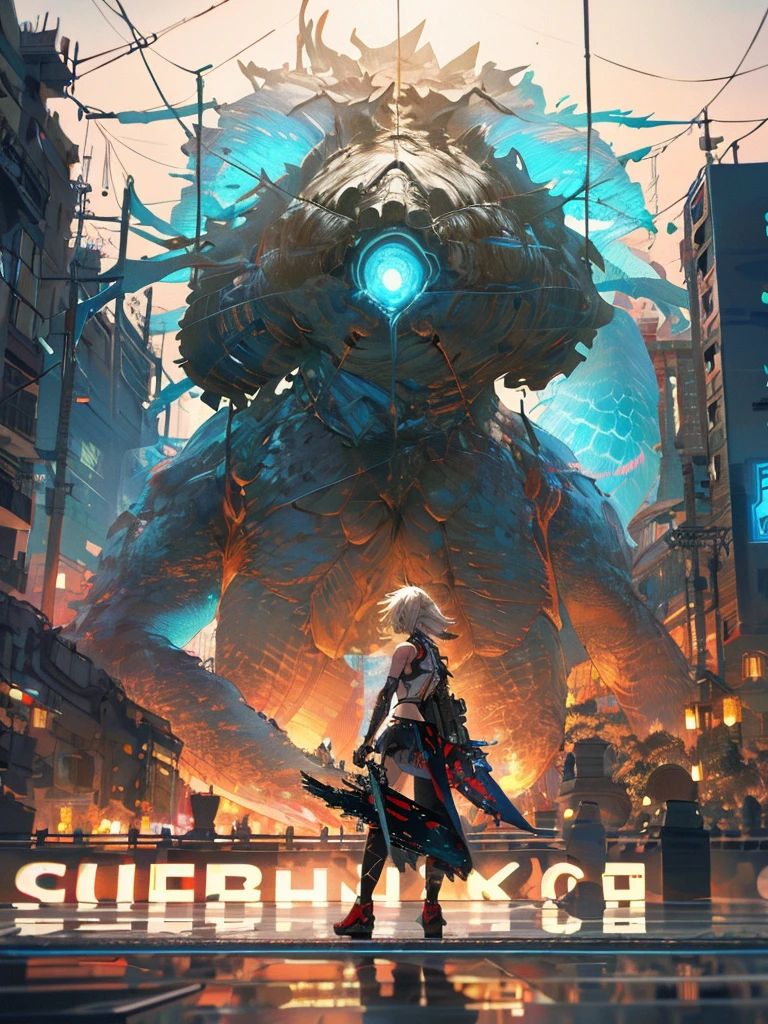 gwenpool, ((assassin style)),((Doragon)),water world,Colosseum,saibe,tattoo,no clothes,Savage,small bust,robot hand,Shoulder-length messy hair, no clothes,Detailed beautiful face,Delicate and beautiful eyes,shield,happy, mail, Super fine skin,Beautiful slim style anime girl, Super detailed painting, Luminism, Concept art by Carne Griffiths and Wadim Kashin, 4K resolution, Fractal isometric detail bioluminescence , 3D rendering, octane rendering, complexly detailed , ish, Trending isometric center hyperrealistic cover photo awesome full color on artstation, Hand Painted , Gritty, Realistic Mucha , complex, Hit definition , ish,rough sketch, Thick lines, on the paper, (saiber punk:1.4), frills,lace,frills,lace,frills,lace
BREAK
((Cool oversized chainsaw in hand)), ((Super large cool weapon machine)),open stance, Action pose,
White background,simple background,Wide-angle lens