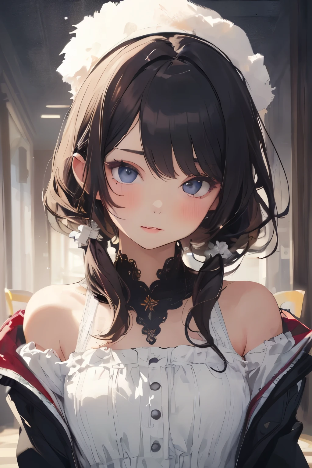 Very high quality, beautiful girl, only one with flushed face