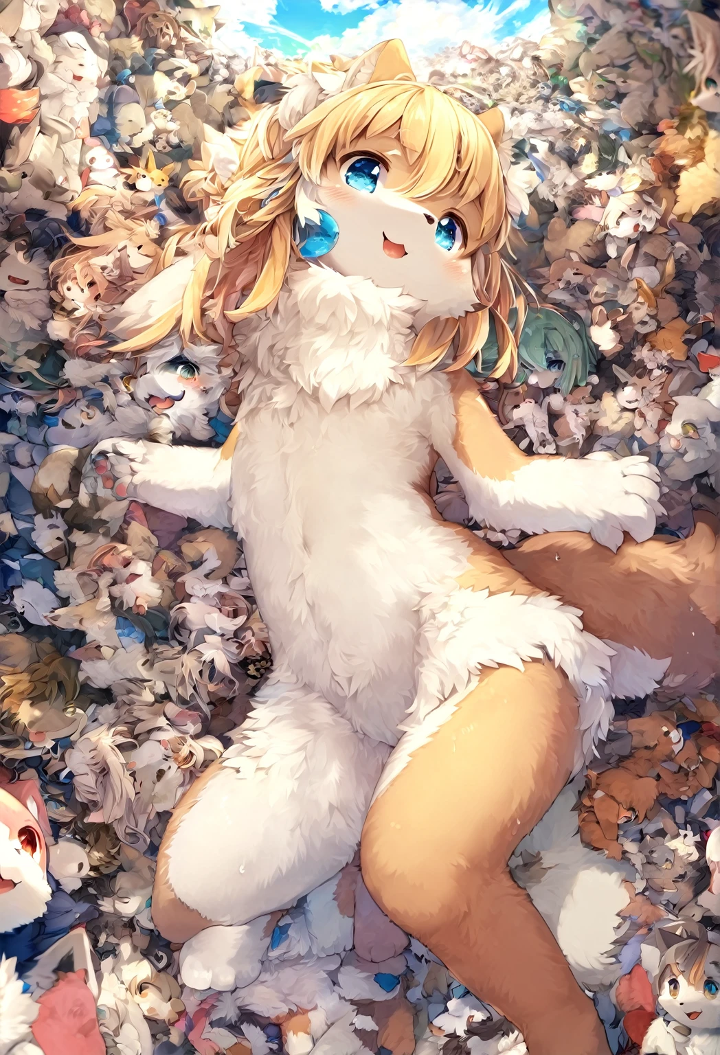 Ultra-high resolution, Detailed Background,  boy, girl, Happy, Joyful, Disorganized(kemono, Furry Personification),　Naked　Naked　Completely naked　Covered entirely in fur　Animal body types　Animal skeleton　Sexy　Adorable　Chemosafe　Pure，　No shame