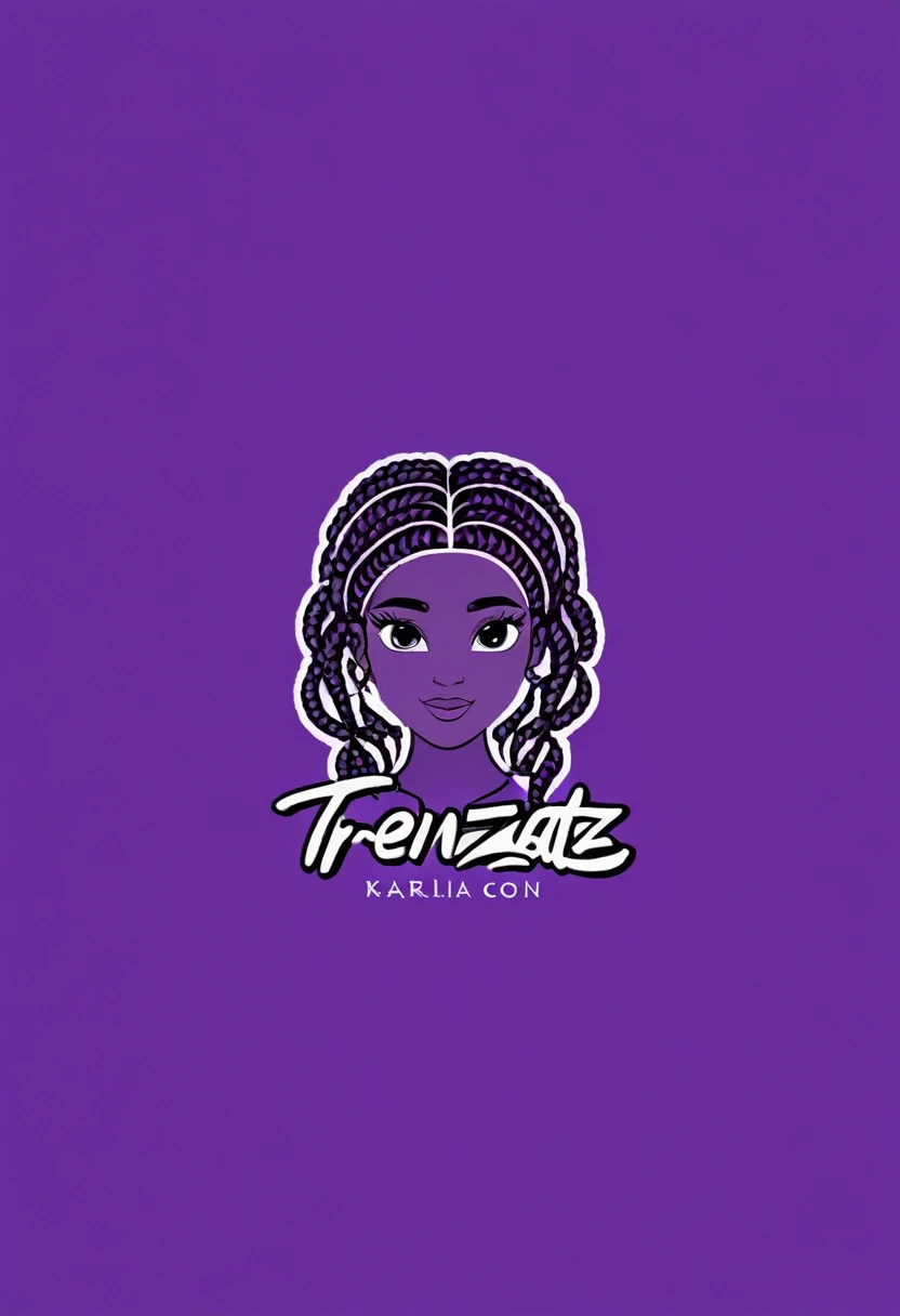 Create logo design "TRENZATE CON KARLA" un emprendimiento que realiza peinados con trenzas, for boys and girls violet color background and letter kiut.