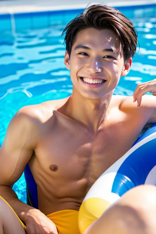 male Age 28 Lifesaver swimwear smiling
