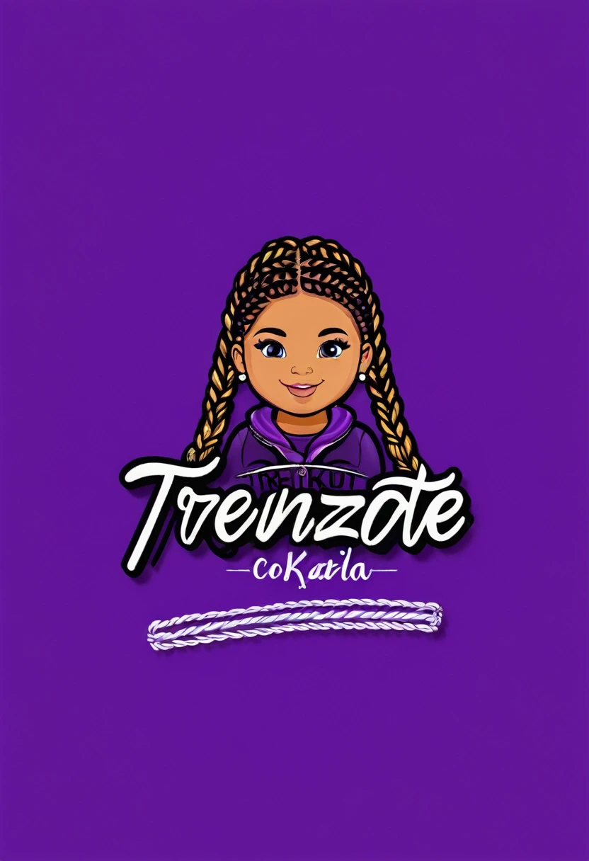 Create logo design "TRENZATE CON KARLA"     un emprendimiento que realiza peinados con trenzas, for boys and girls violet color background and letter kiut.