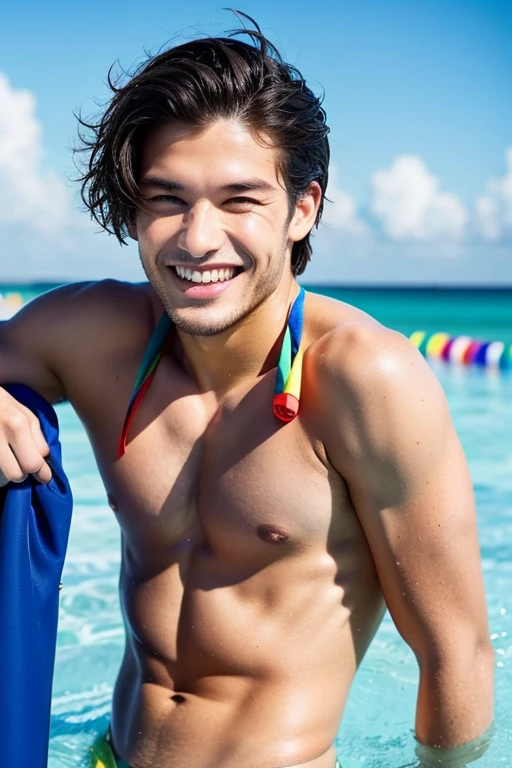 male Age 30 Lifesaver swimwear smiling