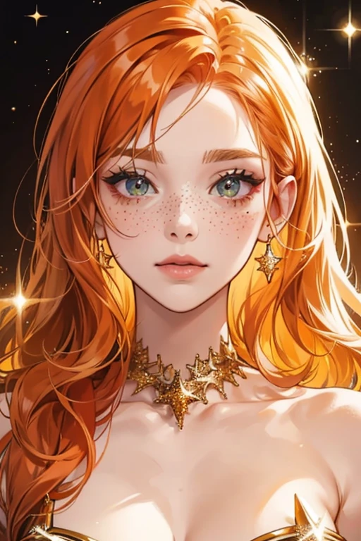 She has orange hair and freckles. SPARKLE; GLITTER