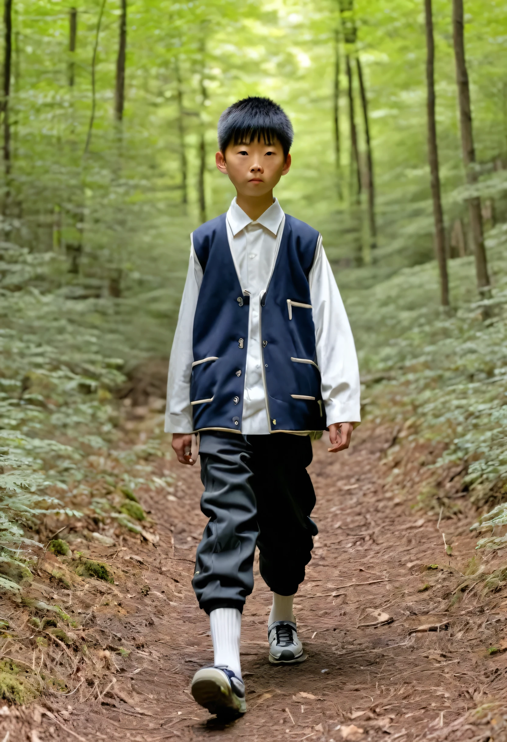 Does a who is walking in the forest realize that his clothes are from Japan?.
