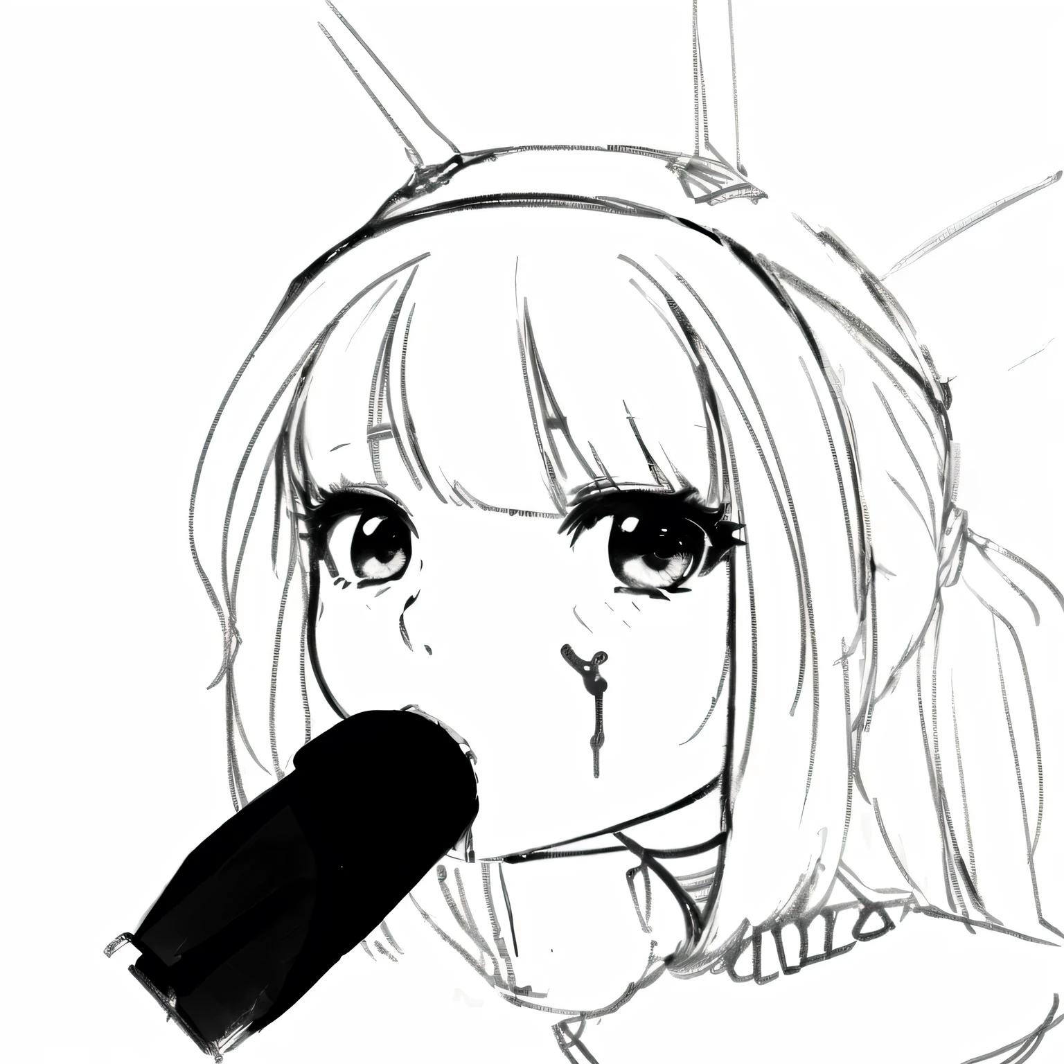 A picture of a girl ing a penine art!!, Beautiful anime outline, Thick outline, Thick black line art, Sketchy art style, Thick outline, Line art, Thick Line art, wipe, Thick outlines, Anime Sketch, Dead, With index finger, Thick Line art, ;Open your mouth, With rabbit ears