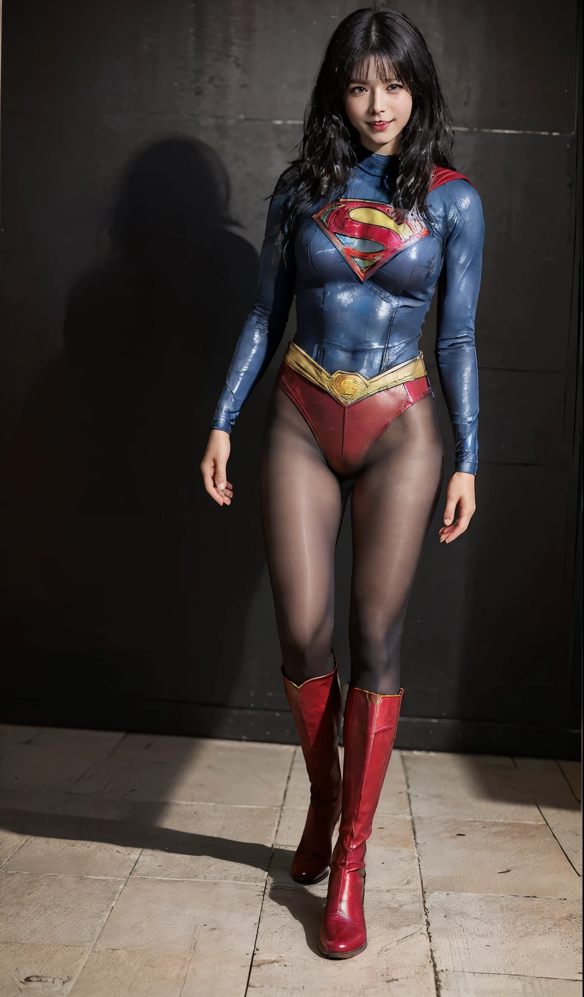 No background、(((Beautiful legs in black tights.)))、(((Legally express the beauty of your smile)))、((((Make the most of your original images)))、(((Supergirl Costume)))、(((ボディにフィットしたSupergirl Costume)))、(((Beautiful short bob hair)))、(((Smiles and winks)))、(((Please wear black tights....、Wear red boots)))、((Best image quality、8k))、((highest quality、8k、masterpiece:1.3))、(((Preserve background )))、Sharp focus:1.2、Beautiful woman with perfect figure:1.4、Slim Abs:1.2、Wet body:1.5、Highly detailed face and skin texture、8k