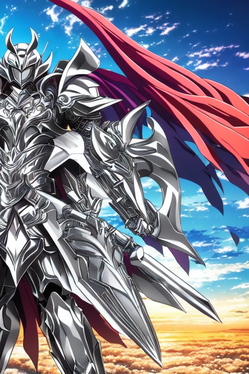 (masterpiece,),(perfect),(beautiful armor),/((colorful)),((colorful anime)),((Anime style)),(a stylish shiny silver armor with the right side with shiny white tone, and the left side shiny black, beautiful armor)