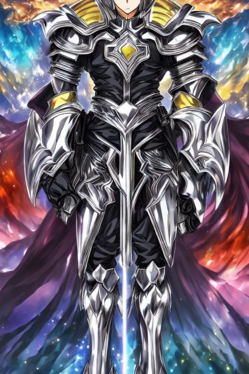 (masterpiece,),(perfect),(beautiful armor),/((colorful)),((colorful anime)),((Anime style)),(a stylish shiny silver armor with the right side with shiny white tone, and the left side shiny black, beautiful armor)