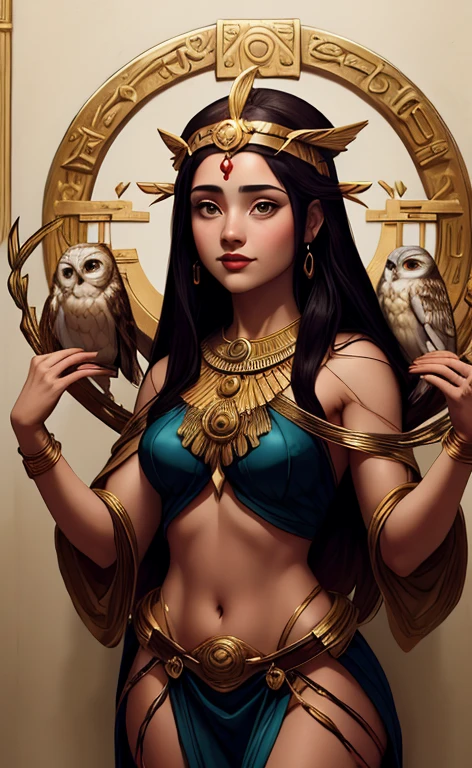 an Egyptian woman with three owls and a bird, Deusa Inanna, sumerian Deusa Inanna ishtar, Hecate goddess, a deusa Artemis sorrindo, inanna, a deusa grega afrotita, the goddess hestia, deusa da mitologia grega, pagan goddess, mitologia da deusa da terra, Hecate, hidden hieroglyph, Venus goddess Athena