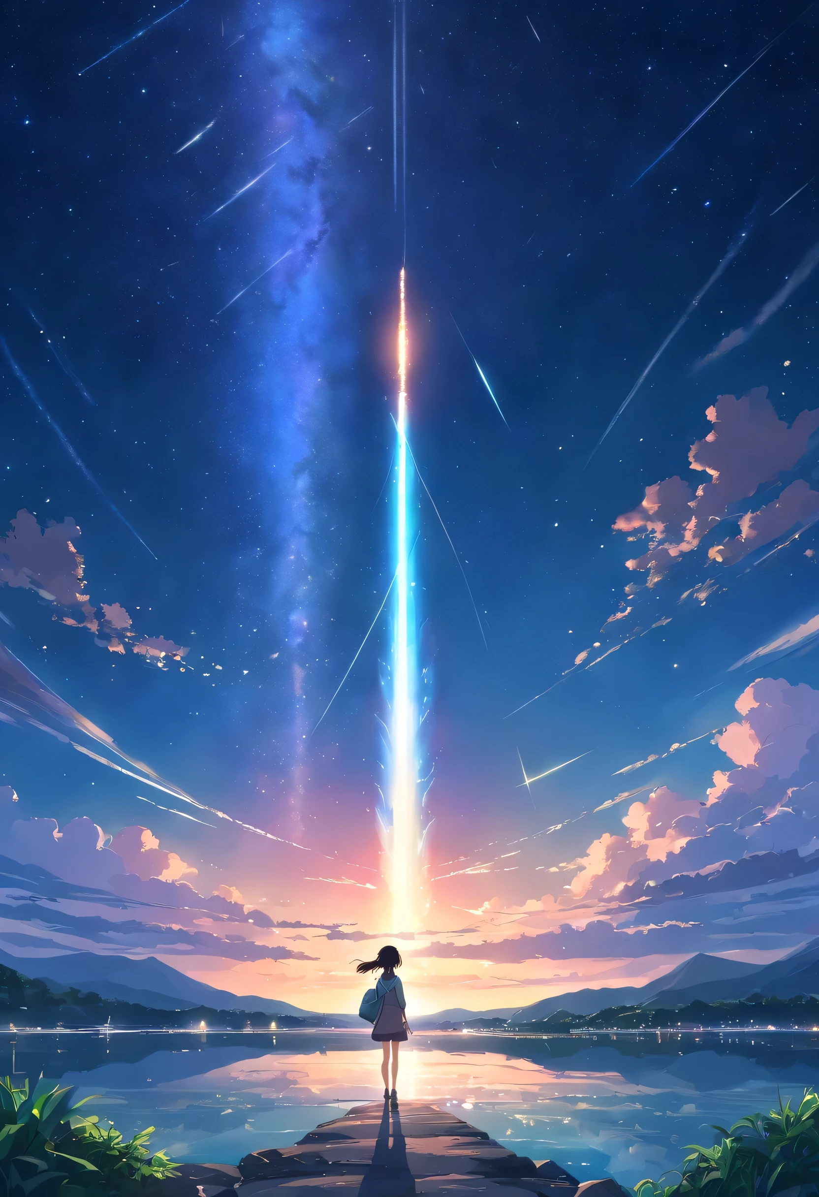 An amazing landscape, at night with beautiful star and a big comet