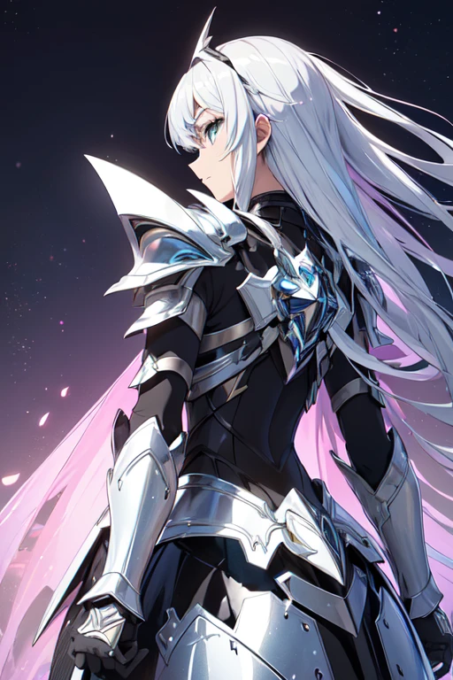 (masterpiece,),(perfect),(beautiful armor),/((colorful)),((colorful anime)),((Anime style)),(a stylish shiny silver armor with the right side with shiny white tone, and the left side shiny black, beautiful armor)