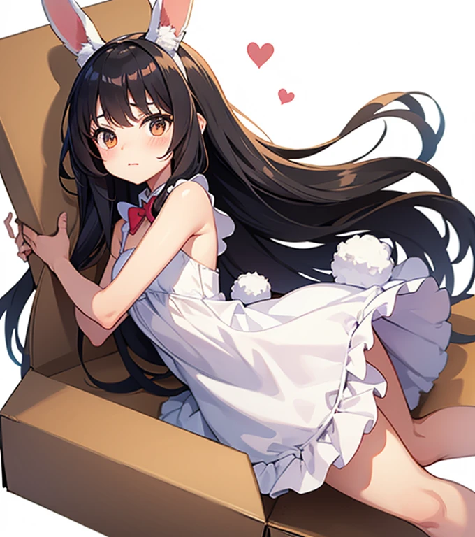small girl, rabbit girl, fluffy ears, cute look, dress, on a box