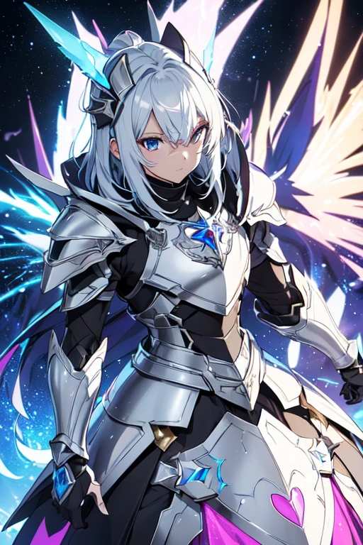 /(Alone),(male armor),(masterpiece,),(perfect),(beautiful armor),/((colorful)),((colorful anime)),((Anime style)),(a stylish shiny silver armor with the right side with shiny white tone, and the left side shiny black, beautiful armor)