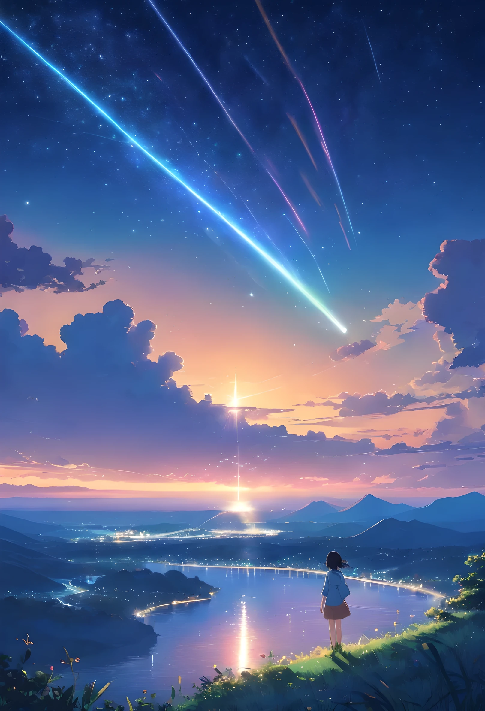 An amazing landscape, at night with beautiful star and a big comet