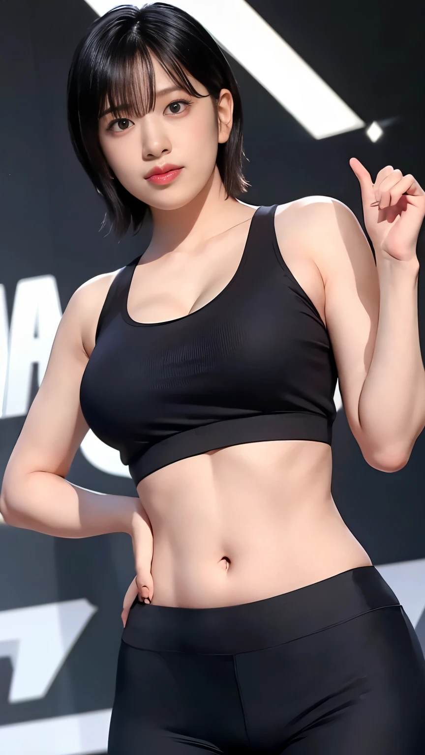 1 Female,Short Hair,Tank top,Focus on the cleavage,Wearing leggings,Panty lines,sexy,Realistic,Highest quality,8K, Ultra high definition,RAW Photos,Perfect figure,Beauty,Small breasts,View your viewers,Shooting from directly in front,