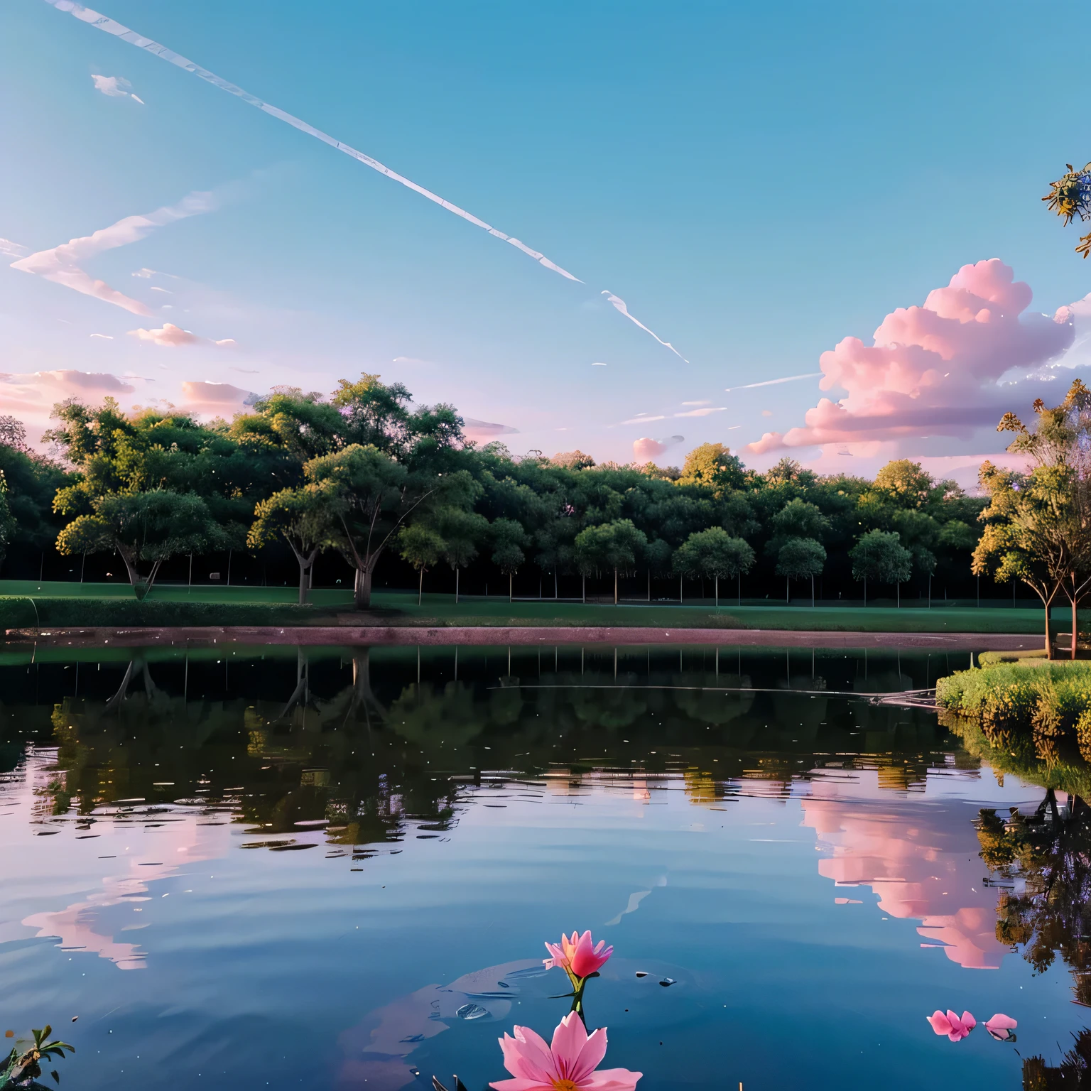 Reflecting in the pink and blue sky. Lindo jardim