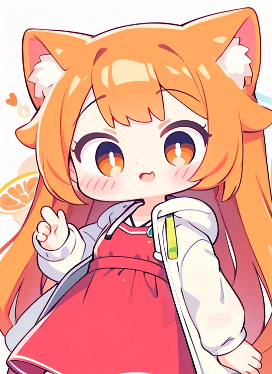 1 girl orange hair cat hair white jacket red dress 