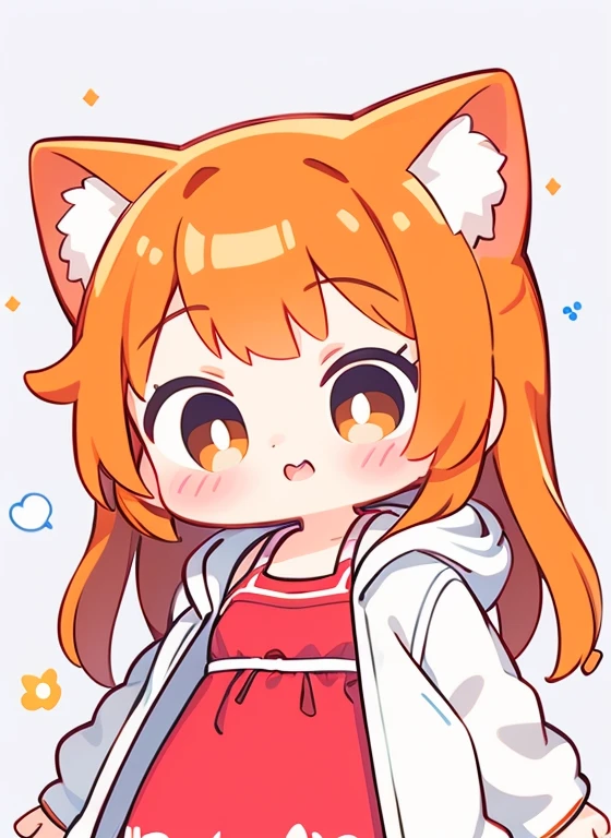 1 girl orange hair cat hair white jacket red dress 