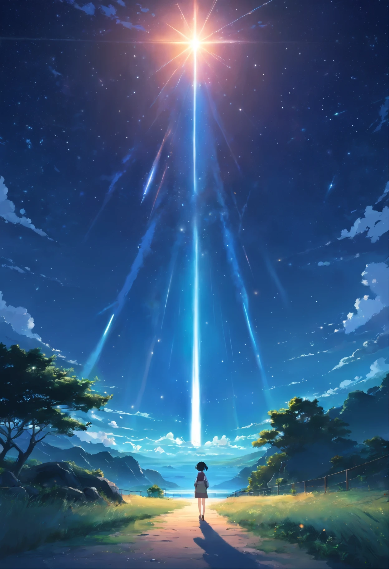 An amazing landscape, at night with beautiful star and a big comet