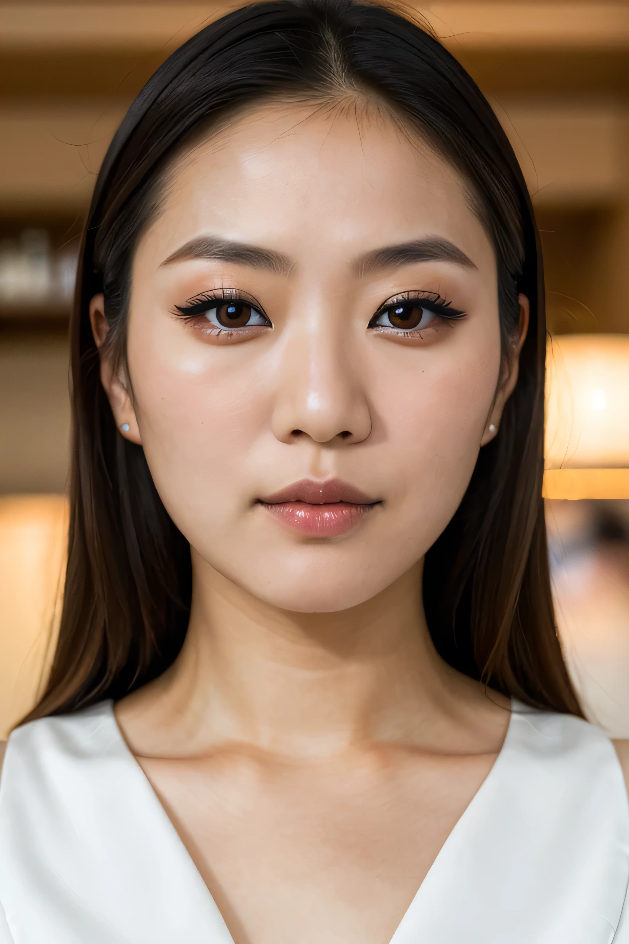 (best quality,ultra-detailed,photorealistic:1.37), beautiful japanese woman named Yūka,in her early 30's,symmetrical eyes, beautiful detailed lips,dark makeup,hyper-detailed photography,soft light,(cocktail dress:1.3), extreme close-up headshots