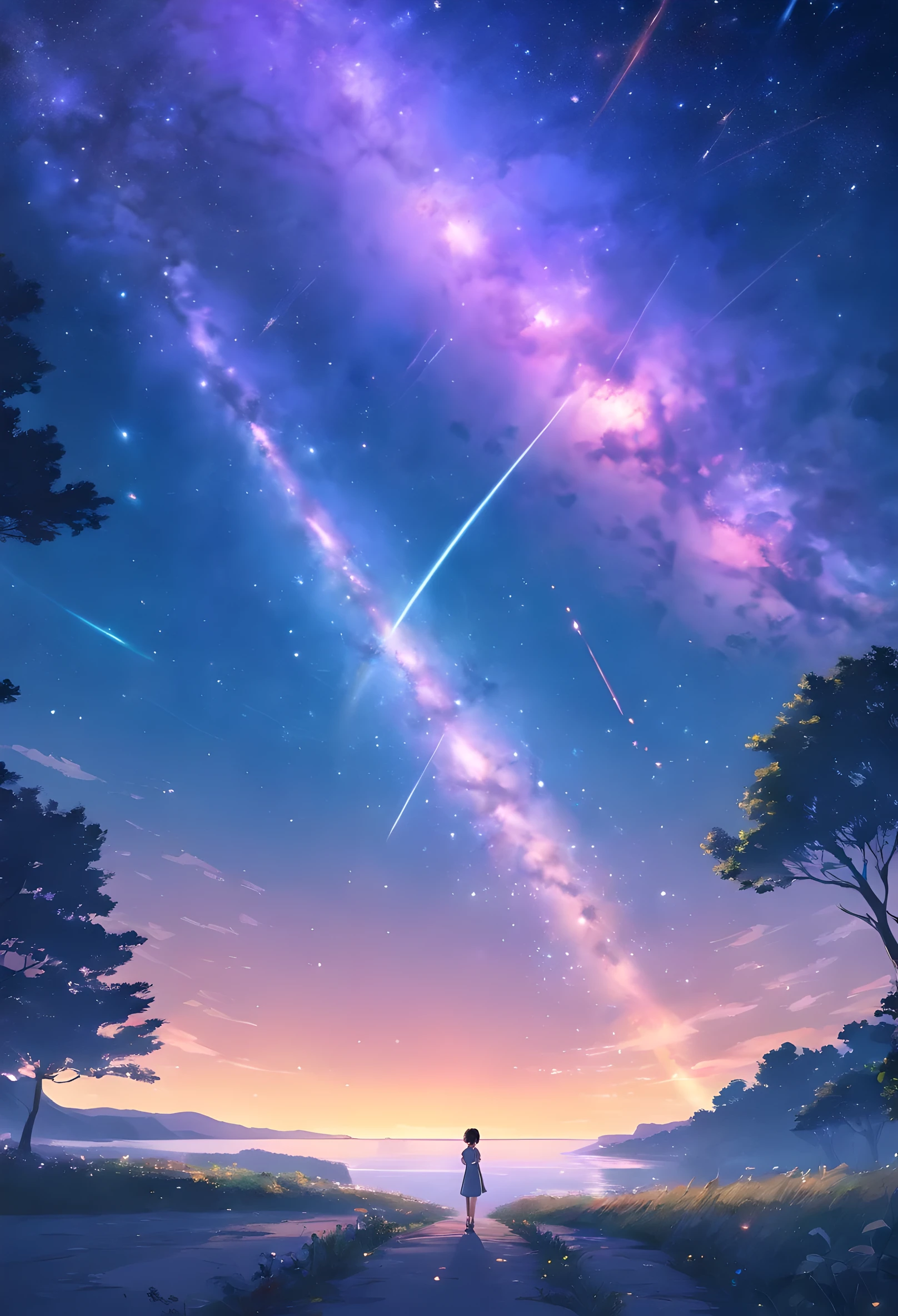 The entire galactic starry sky，Magnificent,Twinkling starlight，boundless，Fantastic sights。