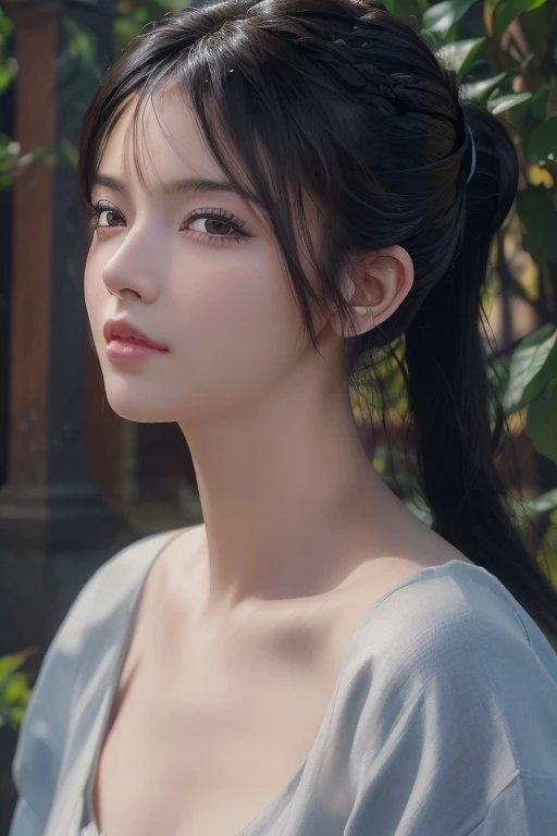 (masterpiece:1.3), (8k, Realistic, RAW Photos, highest quality: 1.4), (One girl), Beautiful Face, (Realistic Face), (Black Hair, ponytail:1.3), Beautiful hairstyle, Realistic eyes, Beautiful fine details, (Realistic Skin), Beautiful Skin, (one piece), Absurd, Charm, Ultra-high resolution, Ultra-realistic, Very detailed, Golden Ratio