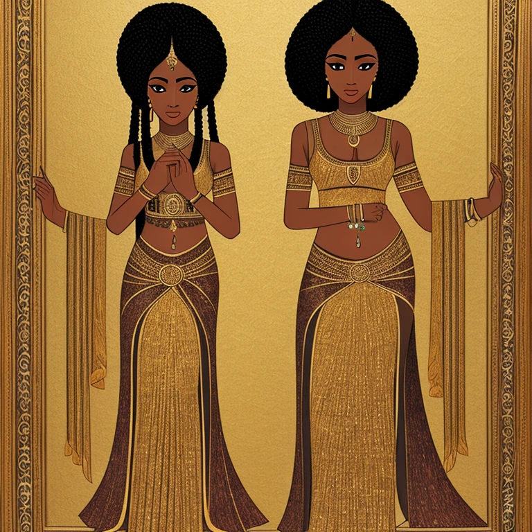 black woman goddess egiptian black dress golden hair braids cat anhk
