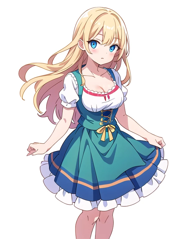 (stand posture), cute eyes, adult woman,, solo, dirndl,, ((white background)), (full body),