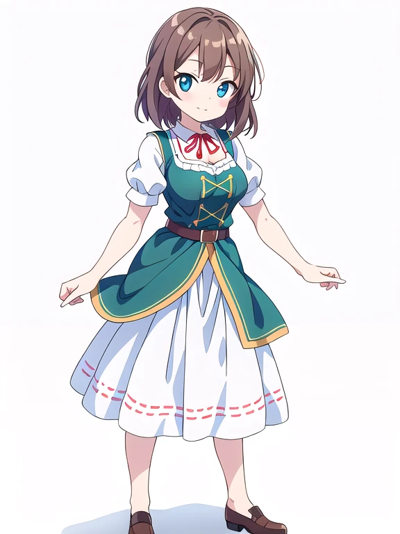 (stand posture), cute eyes, adult woman,, solo, dirndl,, ((white background)), (full body),