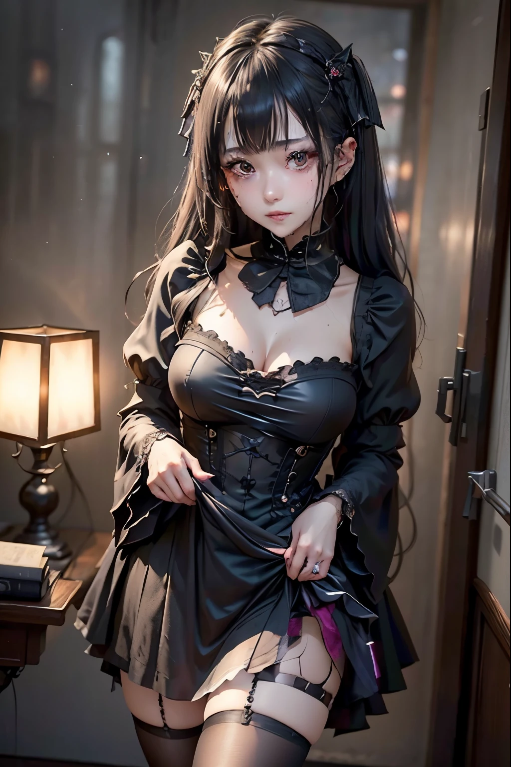 ハードDark Gothicメイク、Deep Night Sky、Horror、Black dark eyeshadow、cry、sad、Good skin radiance、Dark Gothicメイク、Dark smile、palace、The beauty of fragrance、24-years-old、Expressions of intense sexual pleasure、Embarrassed look、Dark Gothic、Obscene language、highest quality、Expression of sexual pleasure amid suffering、Drunk face、紫のMaid clothes、Mysterious、Noble、The face of someone who is holding in the toilet、sexy、Loving smile、Twin tail hair、Right blue eye, Left eye is red、Super seductive pose、Platform Heel Shoes、Heavy makeup、Gothic ta Clothing、A little slimmer、Silver Hair、Long Hair Straight Hair、Cute Gothic Loliress、Beautiful Face、elegant features、Fascinating face、Stained glassが背景、Chest glistening with sweat、The room is dark、goth long dress、Bell Sleeves、Wizard Sleeve、Decadent look、Sexually excited expression、Glossy thighs wet with water、Thighs that are wet and shiny with oil、Background of a room full of roses、sad表情、Rose Maiden、The embroidery is pink、The dress has pink embroidery、Thigh-high socks、Knee-high socks、Gentle expression、Dark black eyeshadow、despicable act、Stained glassと薔薇背景、thighs are a little thin、Female Duo、Female couple、dark church background、Stained glass、Black metal world、Dark Castle、Dark Room、Slender body、upright、walk、Are standing、gothic long dresaid clothes、Victorian dresses、Her thighs glisten with sweat、My body is wet and shiny、Lots of glitter on the thighs、sweating、My thighs are sticky from sweating、Sweat glistens on the thighs, The whole body is sweaty and shiny、Quite sweaty、My thighs are sweaty、My thighs are so wet、My thighs are shining with sweat、A lot of sweat glistens all over the body、The thighs are the best、Thighs are glamorous、