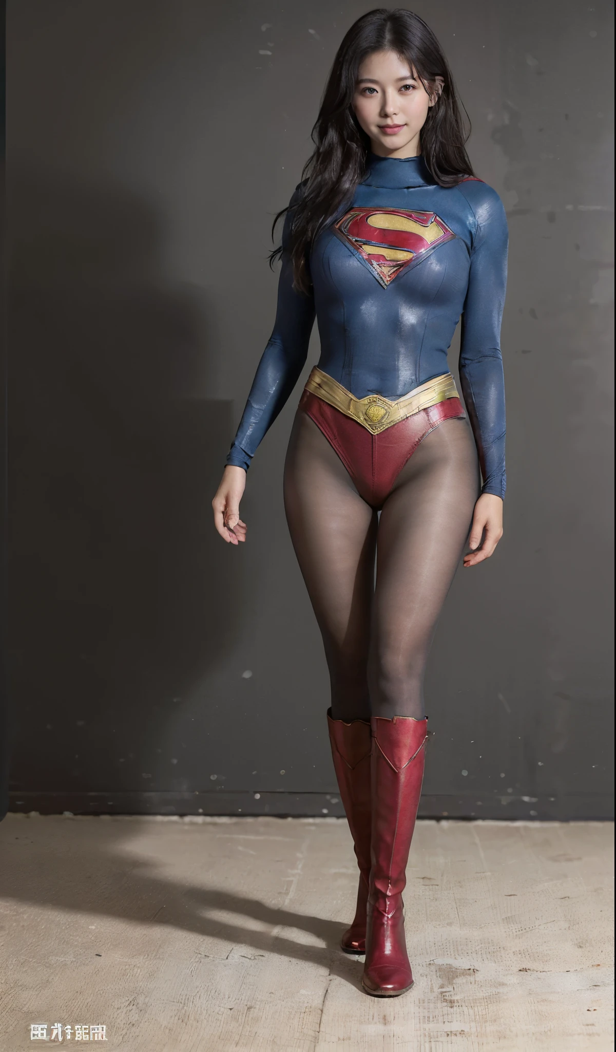 No background、(((Beautiful legs in black tights.)))、(((Legally express the beauty of your smile)))、((((Make the most of your original images)))、(((Supergirl Costume)))、(((ボディにフィットしたSupergirl Costume)))、(((Beautiful Hair)))、(((Smiles and winks)))、(((Please wear black tights....、Wear red boots)))、((Best image quality、8k))、((highest quality、8k、masterpiece:1.3))、(((Preserve background )))、Sharp focus:1.2、Beautiful woman with perfect figure:1.lim Abs:1.2、Wet body:1.5、Highly detailed face and skin texture、8k