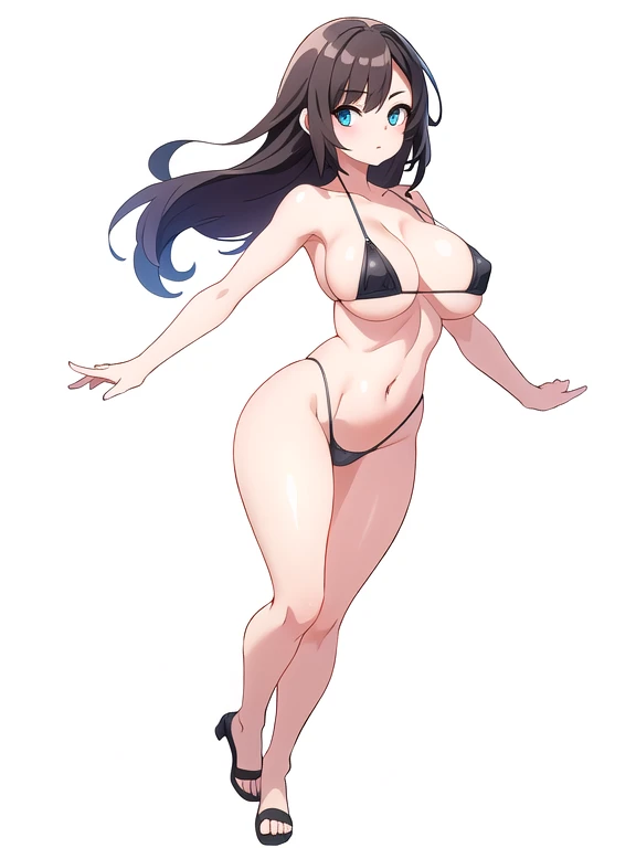 (stand posture), cute eyes,  woman,, solo, black micro bikini, ((white background)), (full body), seductive pose,
