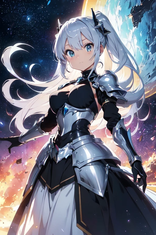 (masterpiece,),(perfect),(beautiful armor),/((colorful)),((colorful anime)),((Anime style)),(a stylish shiny silver armor with the right side with shiny white tone, and the left side shiny black, beautiful armor)