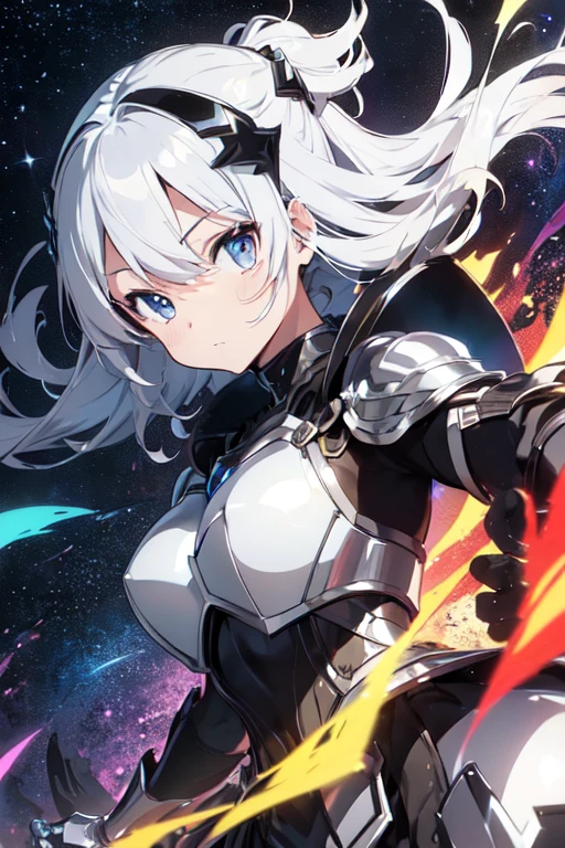 /(Alone),(male armor),(masterpiece,),(perfect),(beautiful armor),/((colorful)),((colorful anime)),((Anime style)),(a stylish shiny silver armor with the right side with shiny white tone, and the left side shiny black, beautiful armor)