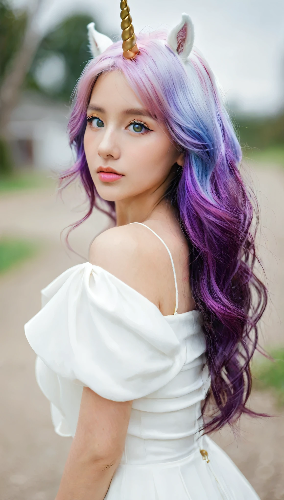 Wise eyes, unicorn, purple hair