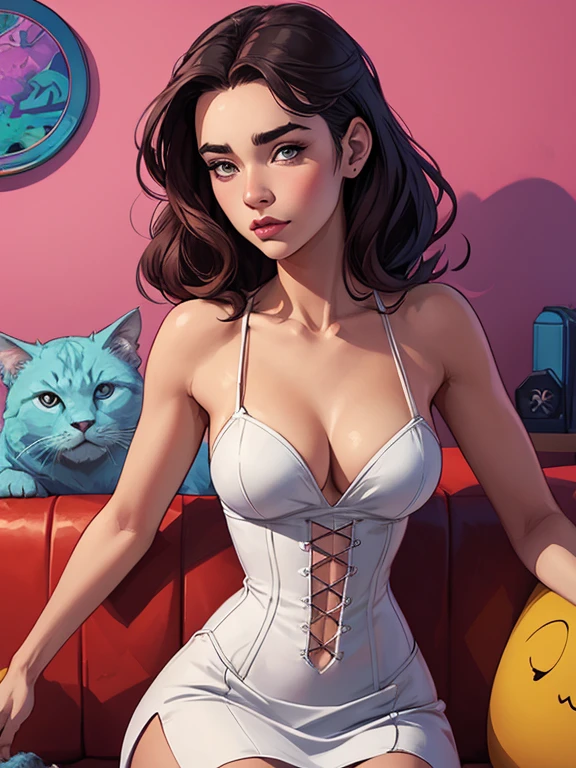 a cartoon image of a woman sitting on a sofa with a cat on her head, Faye Valentim, succubus in sundress portrait, by lazy, lazy art style, Garota sedutora de anime, Estilo de arte de Charlie Bowater, Estilo Artgerm, estilo de charlie bowater, lazy |, artgerm extremamente detalhado, totalmente vestido. pintura de sexy detalhado, arte digital detalhada fofa, City fan art, design de personagem retrato, beautiful digital illustration, retrato de alta qualidade, arte em quadrinhos, retrato do design do personagem, Busty without clothes and medium breasts female character two girlfriends Beautiful zenoscope pose in dynamic pose two women together Yvonne Strahovski on the left and together with Jennifer Connelly on the right with a symmetrical body with a corset and beautiful breasts, corpo bem definido, delicado e sensual, estilo de desenho animado, digital illustration with each other artgerm style Angelica - Fate/Kaleid Liner Prisma Illya cartoon style digital illustration colorful background diverse attractive woman sesy beautiful female symmetrical breasts beautiful breasts in cartoon style digital illustration art, melhor zenoscópio style digital illustration style Jill Valentin resident Evil (papel de parede extremamente detalhado da unidade CG 8k), (melhor qualidade), (best illustration), (melhor sombra), absurdos, Realistic lighting, (abismo), lindo brilho detalhado, arte de , Cartoon style digital illustration style artgermstyle Cartoon style digital illustration GTA uma imagem de desenho estilo Cartoon estilo ilustração digital estilo Personagem Yvonne Strahovski omagem de desenho animado de uma mulher .Ilustra??o estilo desenho animado, estilo de arte dos desenhos animados, estilo de arte dos desenhos animados, digital illustration style, design de personagens altamente detalhado, arte digital detalhada fofa, City fan art, Portrait zenoscope design, linda il