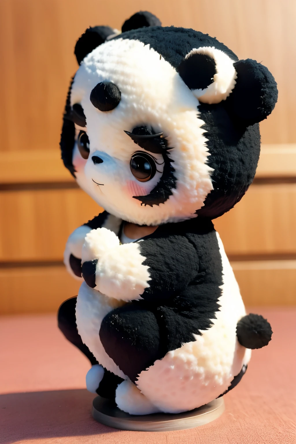 anime、A wearing a panda costume、cute pose、Take a photo from the side、laughter