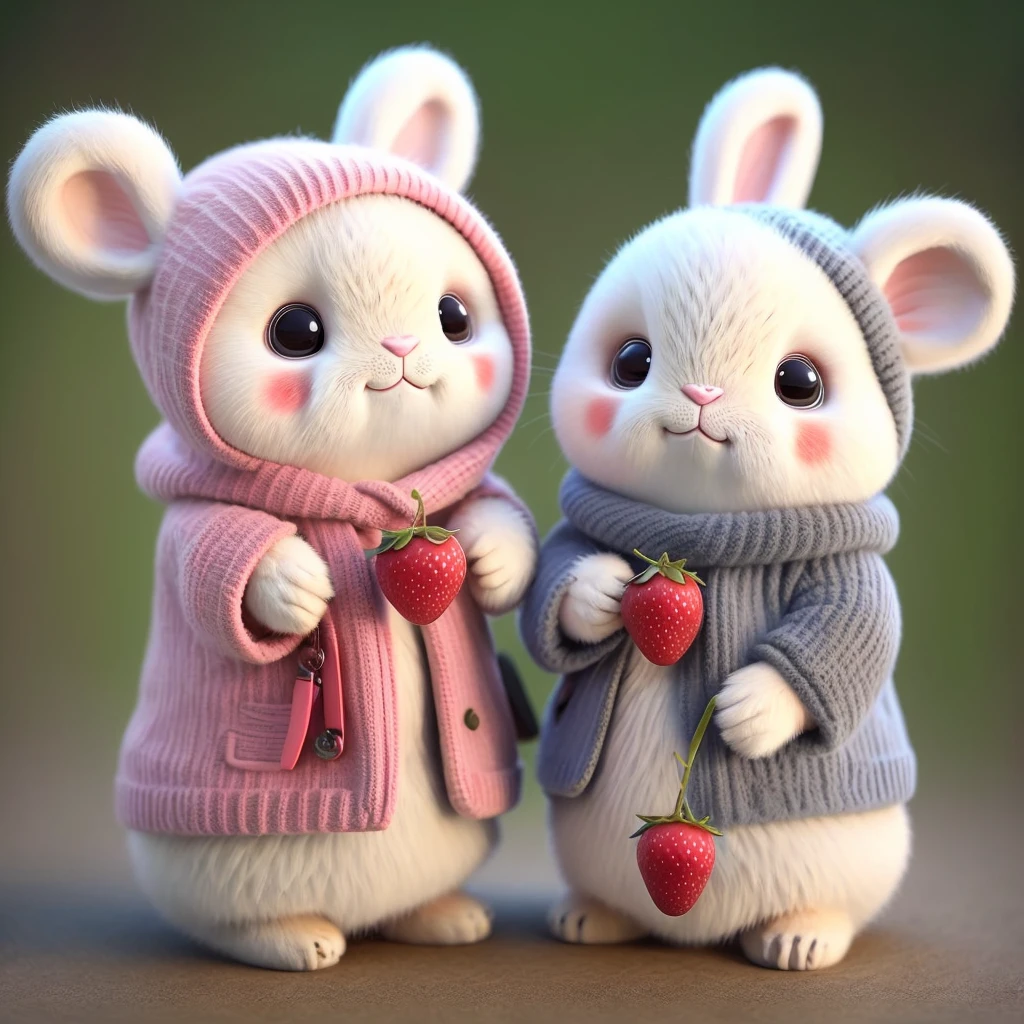 : 3. Rabbit, Realistic, Hairy, Animals in clothes, apple, Bear, blush, cherry, food, fruits, whole body, Have, Non-human, strawberry, tomato, watermelon