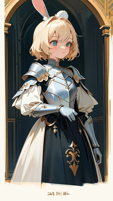 Cute rabbit wearing comic style armor ,gothic masterpiece,Gorgeous clothes,There is a drop shoulder,There is leakage on the chest