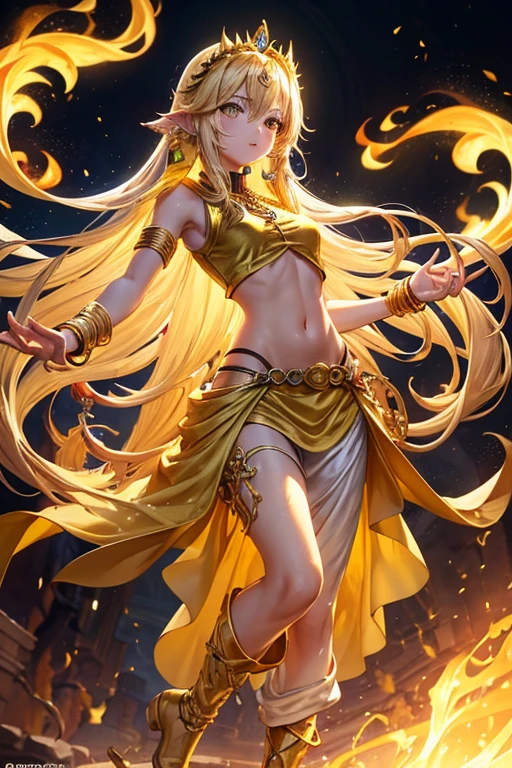 molten gold,from side,Wearing lots of gold accessories,1girl,shiny skin,goldpowder,Metalheart,liquid metal girl