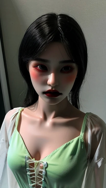 (Masterpiece:1.2, best quality), (Beautiful eyes with exquisite details: 1.2), (Detailed background,dark fantasy), (Beautifully detailed face), high contrast, (Best illumination, Delicate and extremely beautiful), ((Cinema-grade lighting)), colorful, hyper detail, incredible light, complicated details, (1 woman, alone,black hair, Sharp face,Low Twintails,conjunctivitis, hair between the eyes,Dynamic angle), (blood splatter:1.4), Black light swirled around the character., depth of field,black light particles,(broken glass),magic circle,
