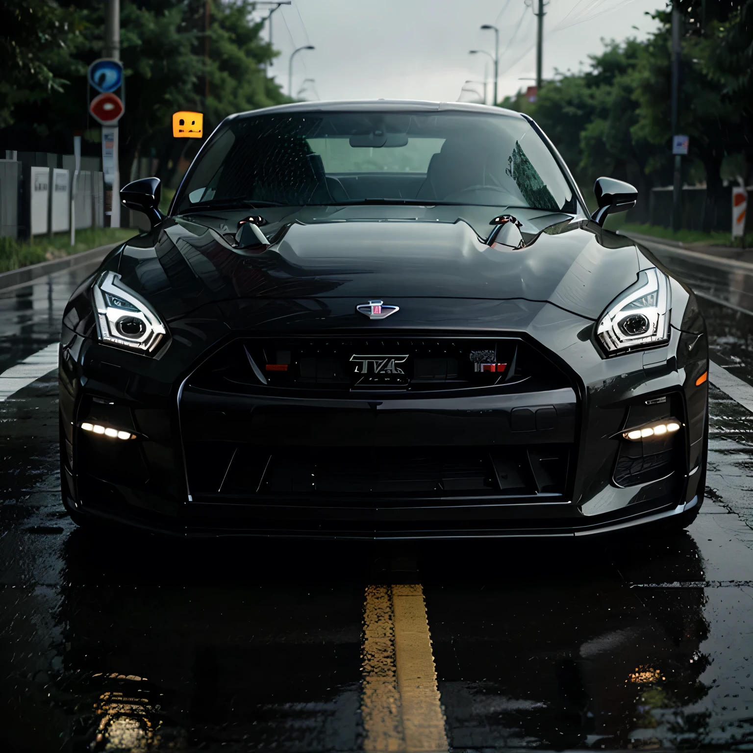 A gtr car in rain 
