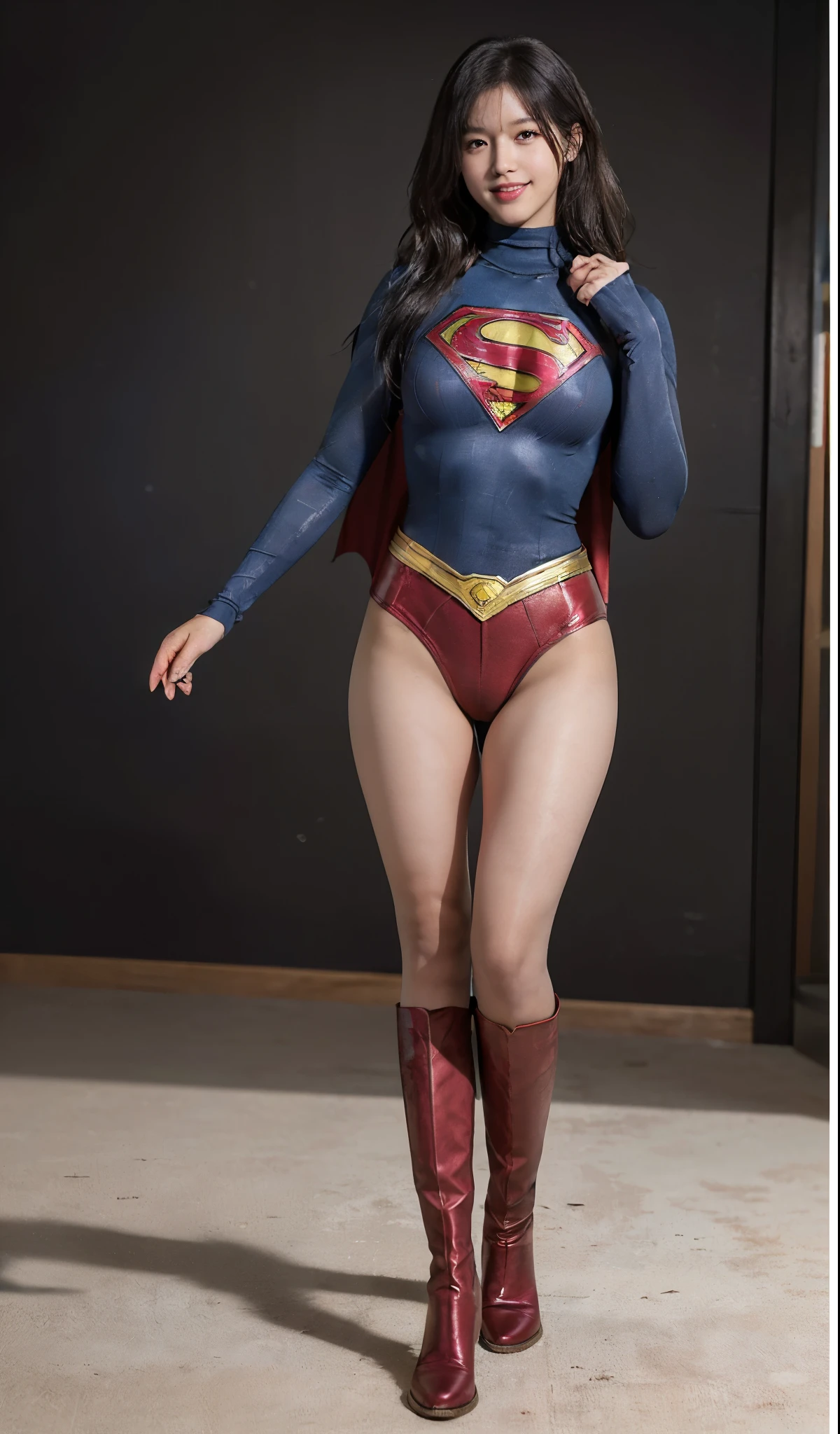 No background、(((Beautiful legs in black tights.)))、(((Legally express the beauty of your smile)))、((((Make the most of your original images)))、(((Supergirl Costume)))、(((ボディにフィットしたSupergirl Costume)))、(((Beautiful Hair)))、(((Smiles and winks)))、(((Please wear black tights....、Wear red boots)))、((Best image quality、8k))、((highest quality、8k、masterpiece:1.3))、(((Preserve background )))、Sharp focus:1.2、Beautiful woman with perfect figure:1.4、Slim Abs:1.2、Wet body:1.5、Highly detailed face and skin texture、8k