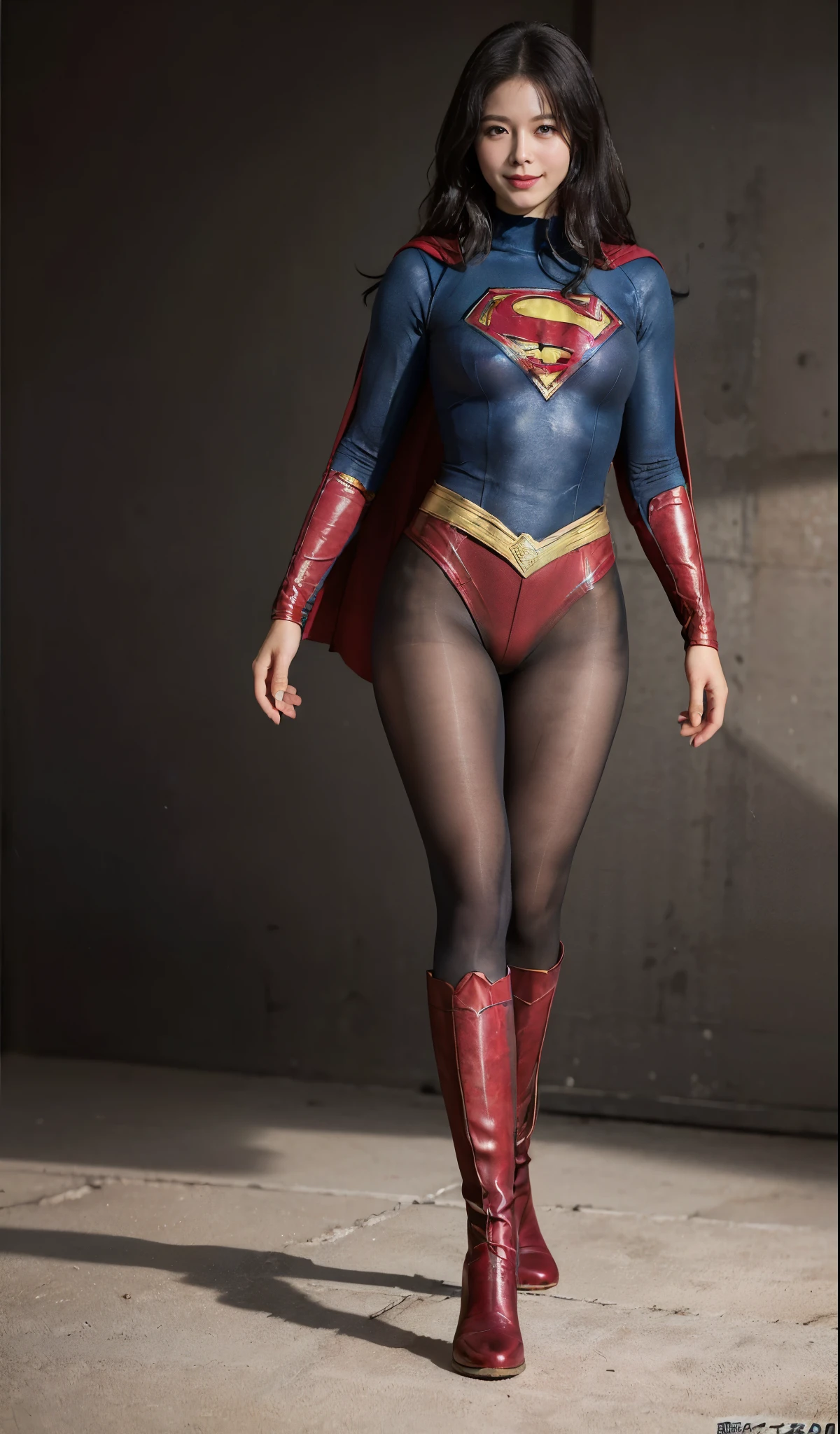 No background、(((Beautiful legs in black tights.)))、(((Legally express the beauty of your smile)))、((((Make the most of your original images)))、(((Supergirl Costume)))、(((ボディにフィットしたSupergirl Costume)))、(((Beautiful Hair)))、(((Smiles and winks)))、(((Please wear black tights....、Wear red boots)))、((Best image quality、8k))、((highest quality、8k、masterpiece:1.3))、(((Preserve background )))、Sharp focus:1.2、Beautiful woman with perfect figure:1.4、Slim Abs:1.2、Wet body:1.5、Highly detailed face and skin texture、8k