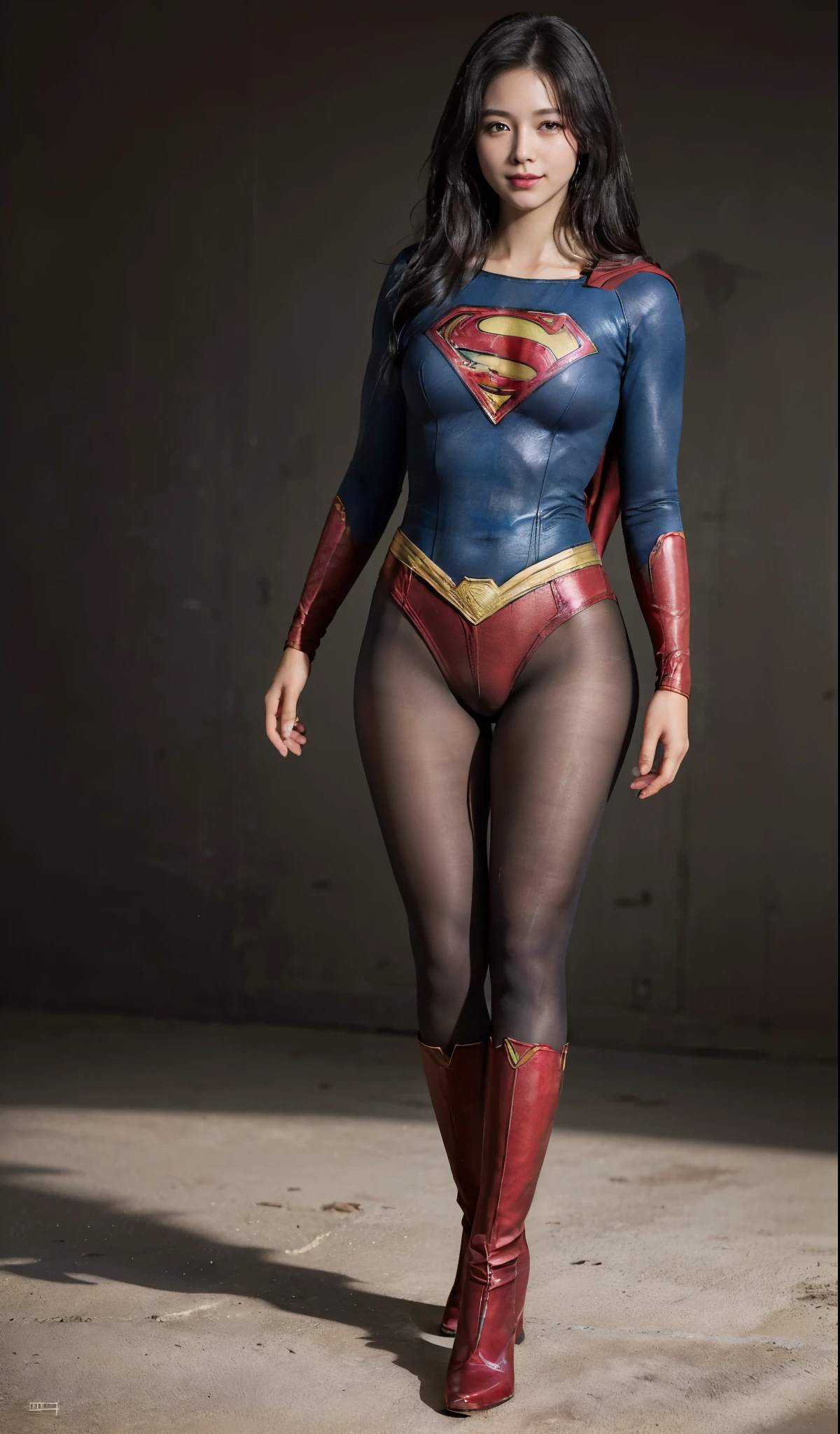 No background、(((Beautiful legs in black tights.)))、(((Legally express the beauty of your smile)))、((((Make the most of your original images)))、(((Supergirl Costume)))、(((ボディにフィットしたSupergirl Costume)))、(((Beautiful Hair)))、(((Smiles and winks)))、(((Please wear black tights....、Wear red boots)))、((Best image quality、8k))、((highest quality、8k、masterpiece:1.3))、(((Preserve background )))、Sharp focus:1.2、Beautiful woman with perfect figure:1.4、Slim Abs:1.2、Wet body:1.5、Highly detailed face and skin texture、8k